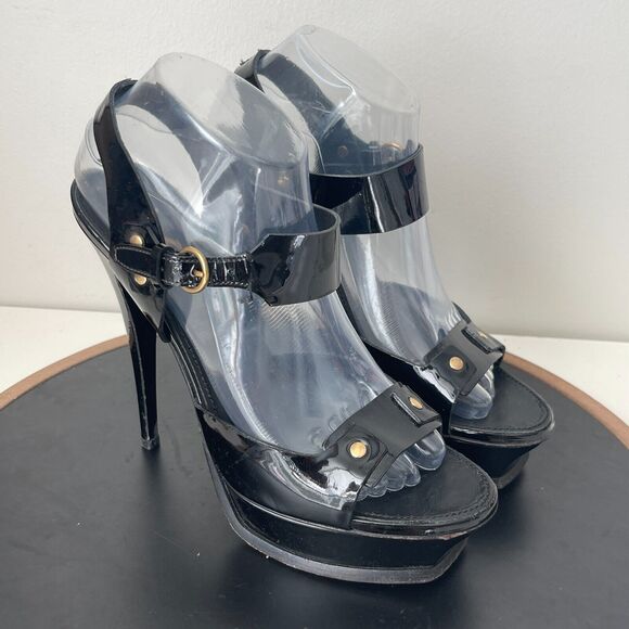 Yves Saint Laurent Heels Women 40 Black Patent Leather Platform Stiletto Italy‎ - Picture 2 of 16